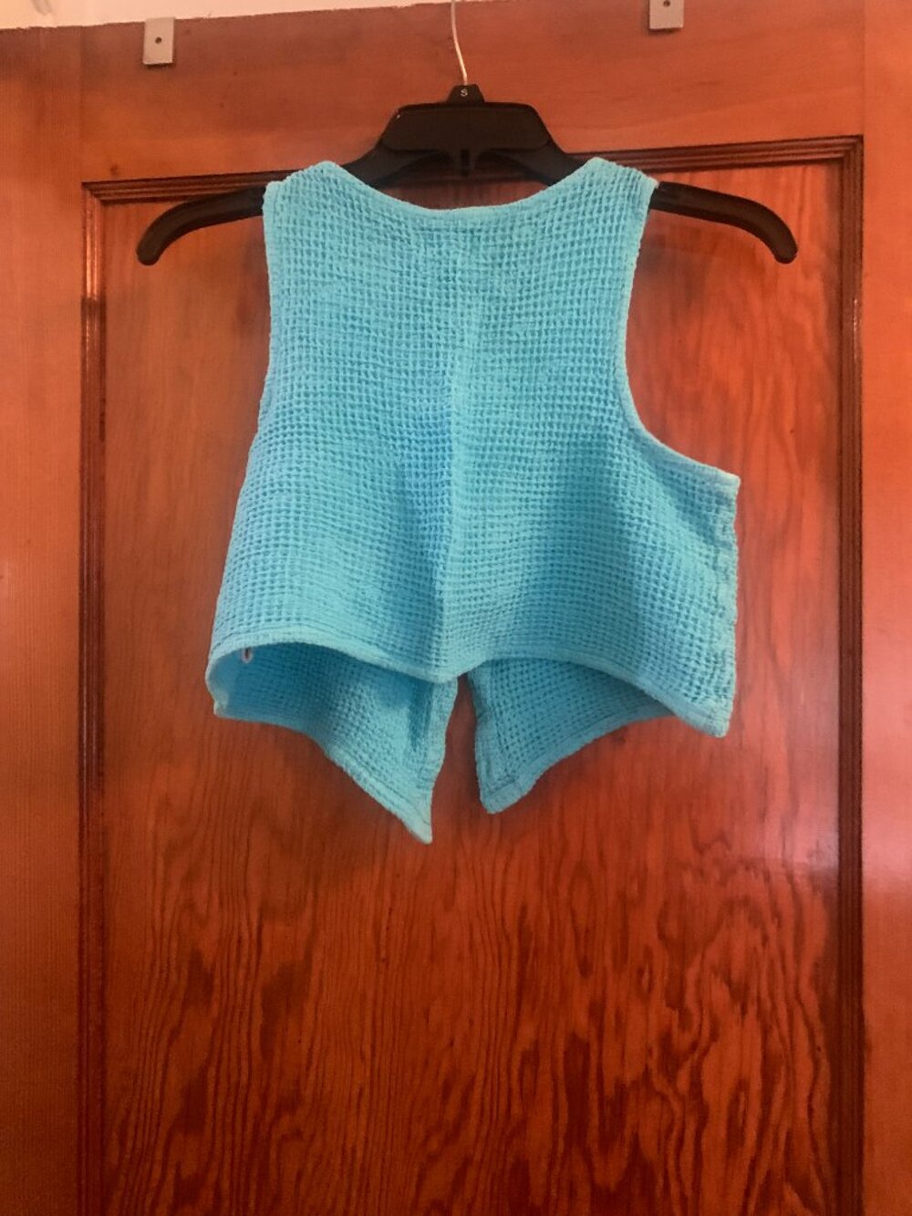 DONNI. Cotton Cropped Waffle Knit Vest Top in Aruba Size Small - Picture 4 of 6